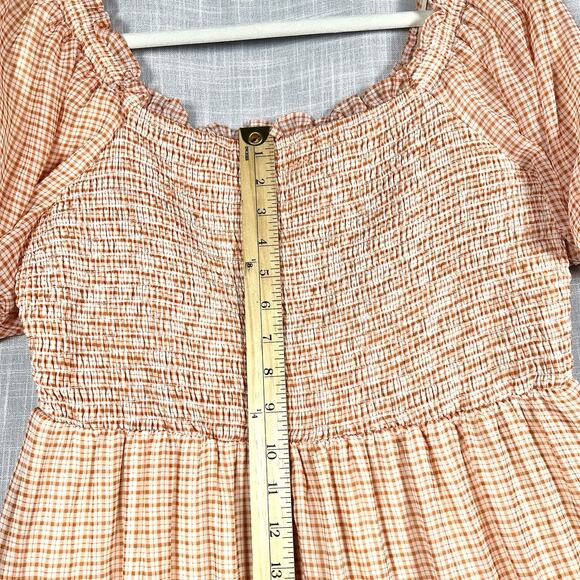 Lauren Conrad Cooper Plaid Puff Sleeve Square Neck Smocked Peasant Dress Sz L - Picture 8 of 9